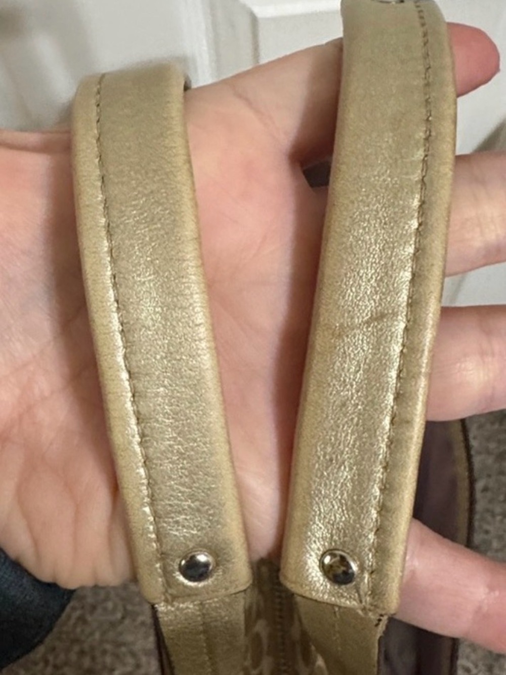 Vintage Coach Signature Stripe Tote Bag Gold Khaki + Matching Leather Wristlet - Picture 8 of 15